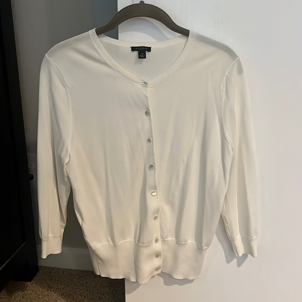 Ann Taylor 3/4 Sleeve White Button Down Sweater